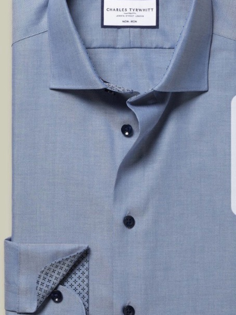 Charles Tyrwhitt Blue Dress Shirt with Contrast Inner Cuff